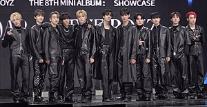 The Boyz in February 2023 L-R: Eric, Kevin, Sangyeon, Sunwoo, Hyunjae, Younghoon, Juyeon, Ju Haknyeon, Q, Jacob, and New