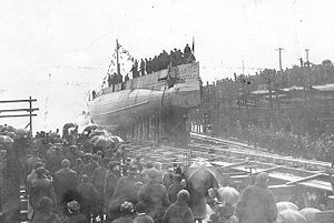 The launch of USS S-2 (SS-106)