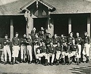 Scotland first rugby team (wearing brown[19]) for the 1st international, v. England in Edinburgh, 1871