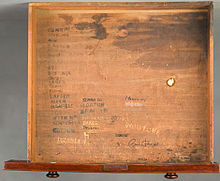 Picture of a desk from the United States Senate with the names of various previous occupants scrawled inside it