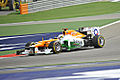 Force India slightly changed its livery for 2012 Formula One season, giving more attention to the colours of title sponsor Sahara India Pariwar. Paul di Resta is pictured while driving at the 2012 Bahrain Grand Prix.