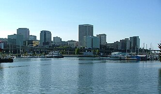 Skyline of Tacoma, Washington's third largest city, located in the south Puget Sound area.
