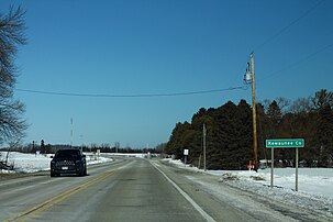 Kewaunee County sign on Highway 42, at the border with Manitowoc County