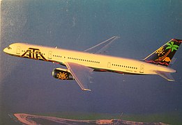 ATA postcard circa 1999 showing a Boeing 757 in "Vacation" livery
