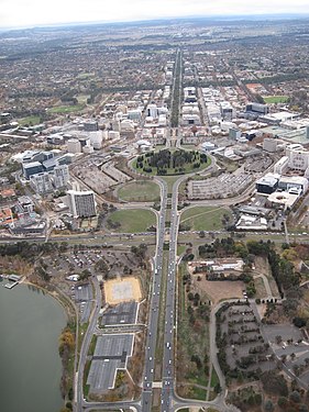 Aerial view of Northbourne Avenue, Canberra