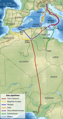 Location of Trans-Saharan gas pipeline (in red)