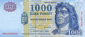 King Matthias on the 1000 forint Hungarian banknote (1998–)