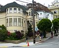 The house used for exterior shots of Mrs. Doubtfire, taken shortly after Robin Williams' death, with a fan-made tribute at its front steps
