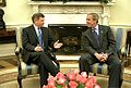 Image 19Norwegian Prime Minister Kjell Magne Bondevik met with U.S. President George W. Bush at the Oval Office in White House, on 27 May 2003. (from History of Norway)