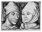 Israhel van Meckenem and his wife, engraving c. 1490, the earliest portrait print.