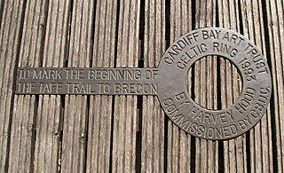 Plaque indicating the start of Taff Trail, commissioned by the Cardiff Bay Development Corporation