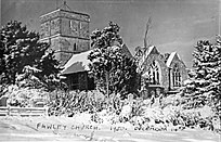 Fawley church showing bomb damage in the winter of 1950