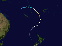 Track map of a tropical cyclone moving through Vanuatu