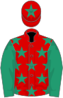 Red, emerald green stars, sleeves and star on cap