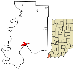 Location of Mount Vernon in Posey County, Indiana.
