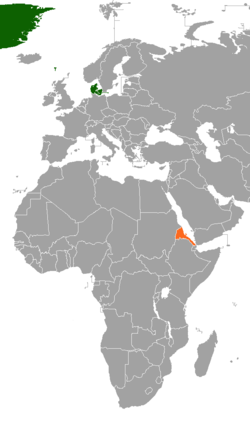 Map indicating locations of Denmark and Eritrea