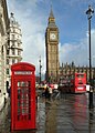 Image 30Three cultural icons of London: a K2 red telephone box, Big Ben and a red double-decker bus (from Culture of London)