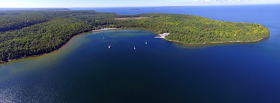 An aerial photo of Nicolet Bay