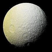 Tethys—Trailing hemisphere—Enhanced-color (11 April 2014)