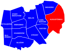 Location of Augustówka within the district of Mokotów, in accordance to the Municipal Information System.