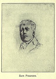 Sam Fraunces, c. 1900 engraving, based on an undated ink sketch attributed to John Trumbull. The ink sketch is privately owned.[29]