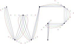 ☎∈ Illustration of use of quadratic and cubic Bezier splines to smooth a polyline, based on code at [1].