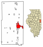 Location of Danville in Vermilion County, Illinois.