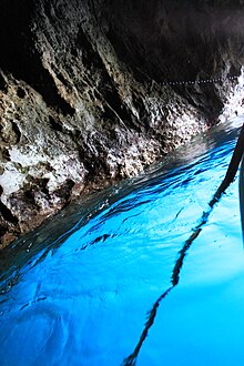 Sky-blue waters of the Blue Grotto in Capri