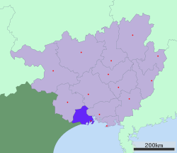 Location of Fangchenggang City jurisdiction in Guangxi