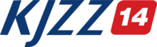 The blue italicized letters "KJZZ" next to a red box containing a white "14"