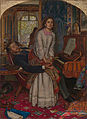 The Awakening Conscience by William Holman Hunt (1853), shows the moment when a "fallen" woman, living with a man out of wedlock, suddenly sees the error of her ways and resolves to redeem her virtue.