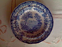 Blue and white transfer-printed plate