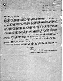 A letter from Bishop Coyne dated 14 January January 1916, forbidding Fr. Michael O'Flanagan to speak at public meetings on pain of suspension.