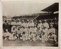 1918 Boston Red Sox team photo, with Babe Ruth fourth from left in the back row