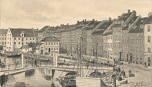 Gammel Strand with the old Højbro Bridge in the foreground (c.1850)