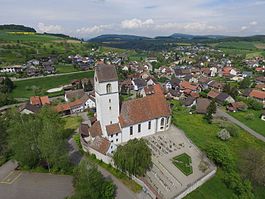 Herznach village with the St. Nikolaus Church in foreground