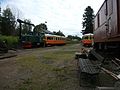 'Grodan' and railbuses stabled outside the shed at Kärrgruvan
