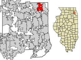 Location of Wood Dale in DuPage County, Illinois.
