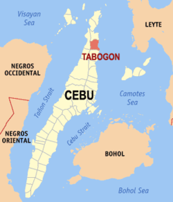 Map of Cebu with Tabogon highlighted