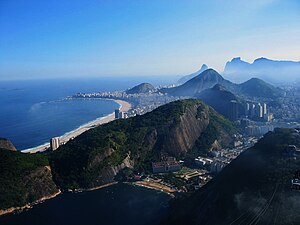 A view of Rio de Janeiro in the direction of Copacabana and Ipanema, from Sugarloaf mountain.