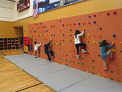 The climbing wall in the Roper Gym