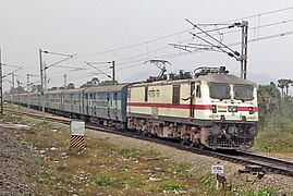Amaravati Express with a WAP7 loco at Duvvada railway station