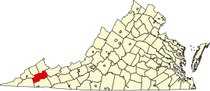 Map of Virginia highlighting Russell County