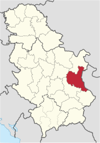 Location of the Zaječar District within Serbia