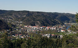 View of Vigeland, the administrative centre of Lindesnes Municipality