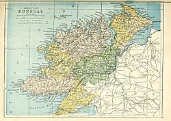 Barony map of County Donegal, 1900; Raphoe barony is in the centre, coloured green.