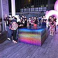 Ladies enjoy the getting photos of the colorful installation artwork Rabbit Hole at the DIFC Artnight 2019