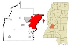 Location of Jackson in Hinds County, Mississippi