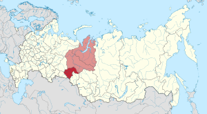 Tyumen Oblast, including the Khanty-Mansi Autonomous Okrug and Yamalo-Nenets Autonomous Okrug (pink)