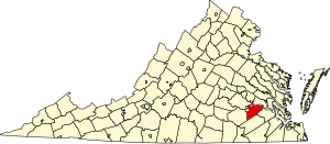 Map of Virginia highlighting Prince George County